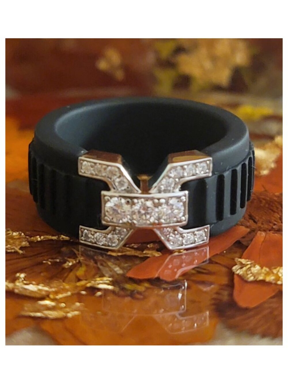 Black Silicone Moissanite Ring Size 10 GRA Certified 925 Silver